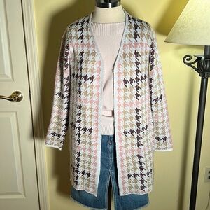 Kempson Stylish Women's Herringbone Cardigan - Pink, Brown, Cream. Item # 11265